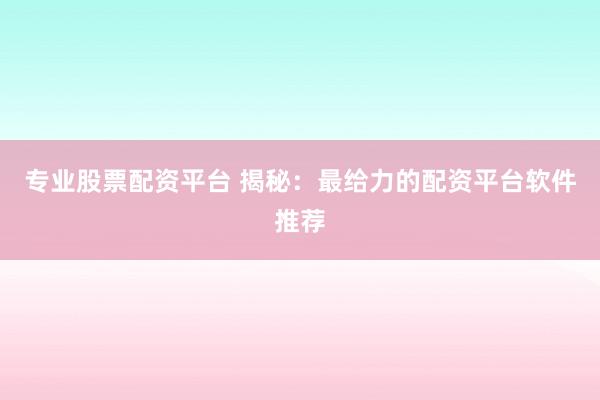 专业股票配资平台 揭秘：最给力的配资平台软件推荐