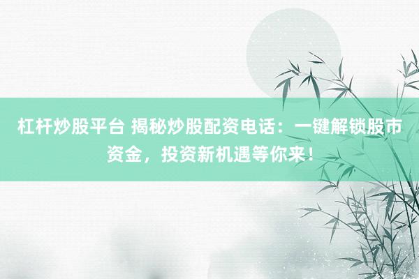 杠杆炒股平台 揭秘炒股配资电话：一键解锁股市资金，投资新机遇等你来！
