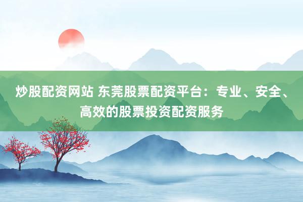 炒股配资网站 东莞股票配资平台：专业、安全、高效的股票投资配资服务