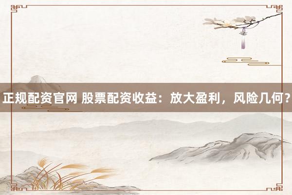 正规配资官网 股票配资收益：放大盈利，风险几何？