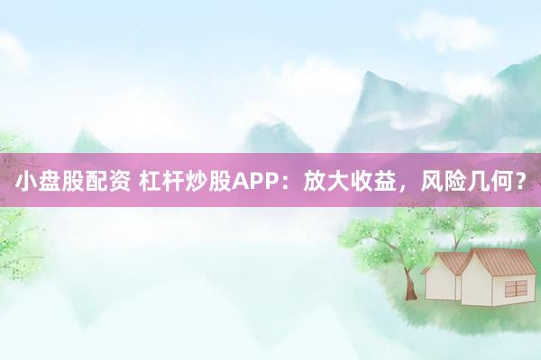 小盘股配资 杠杆炒股APP：放大收益，风险几何？