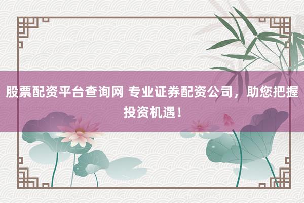 股票配资平台查询网 专业证券配资公司，助您把握投资机遇！