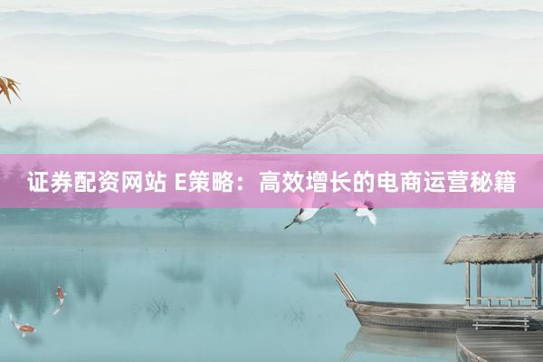 证券配资网站 E策略：高效增长的电商运营秘籍