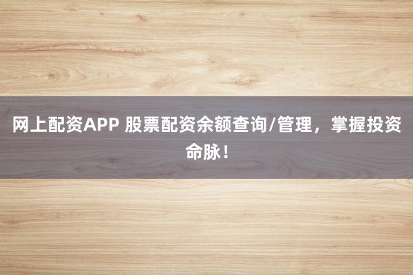 网上配资APP 股票配资余额查询/管理，掌握投资命脉！