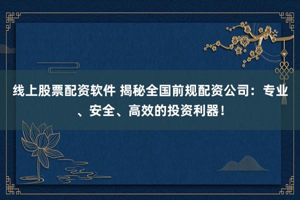 线上股票配资软件 揭秘全国前规配资公司：专业、安全、高效的投资利器！