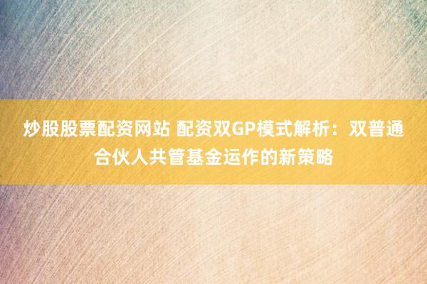 炒股股票配资网站 配资双GP模式解析:双普通合伙人共管基金运作的新策略