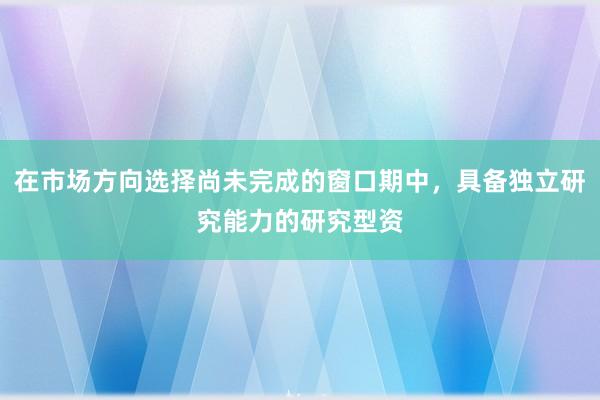在市场方向选择尚未完成的窗口期中，具备独立研究能力的研究型资