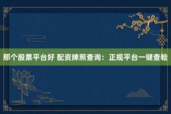 那个股票平台好 配资牌照查询:正规平台一键查验